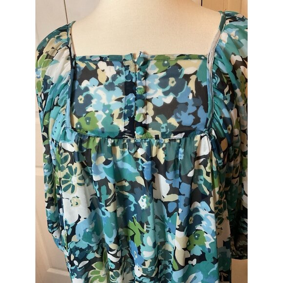 A.N.A. Sheer Floral Blue Green White Blouse Top Size Medium - Picture 3 of 6